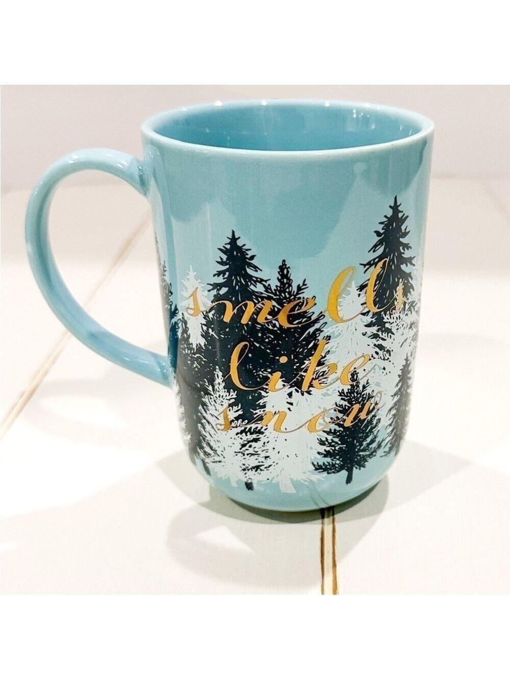 🍁Indigo “Smells Like Snow” Winter Ceramic Mug – Cozy Blue Forest Design